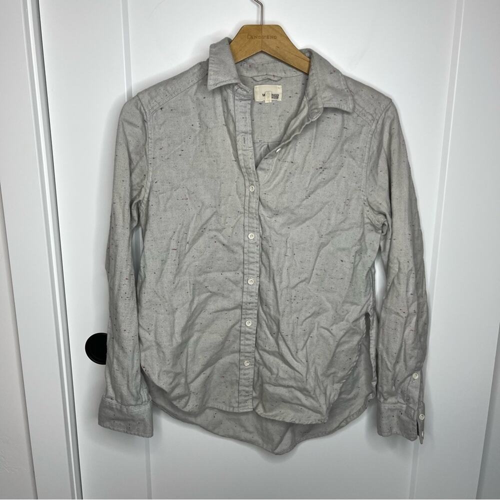 Aritzia Wilfred Free Grey Speckled Print Button Down Blouse Size XS